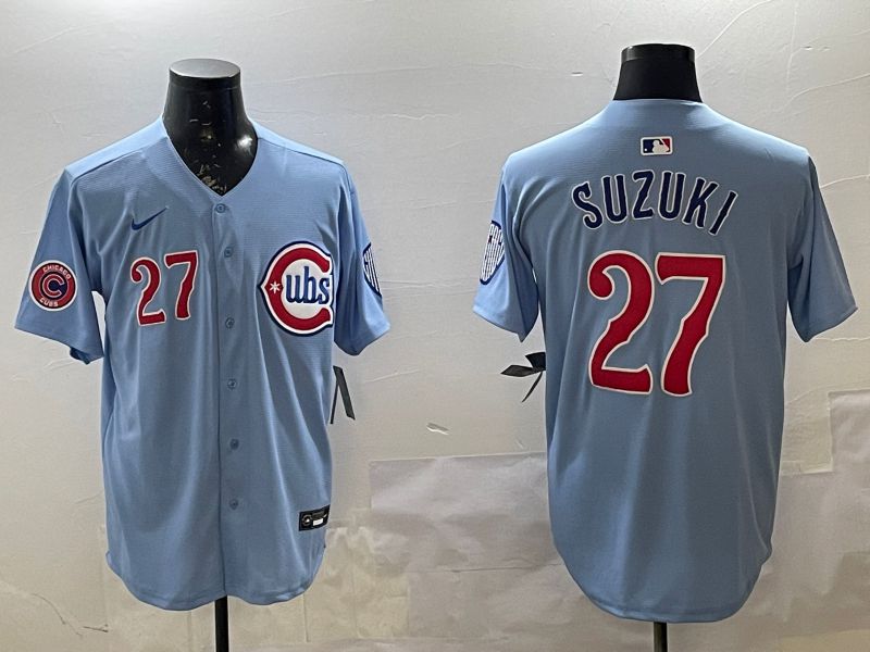 Men Chicago Cubs #27 Suzuki Light Blue Throwback 2025 Nike MLB Jersey style 2